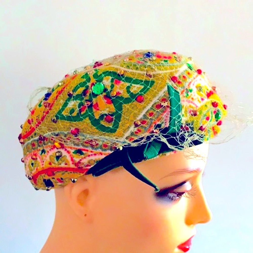 True Vintage Pillbox Wool Gemstones Hat 22 - Picture 4 of 12